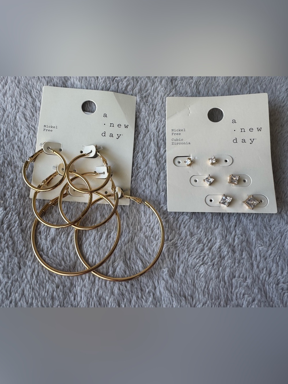 Lot of 6 A New Day Gold Toned Earrings 1 Trio Studs 1 Trio of Hoops